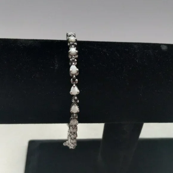 Sterling Silver Bracelet with Opals and Blue Rhinestones - Picture 13 of 14